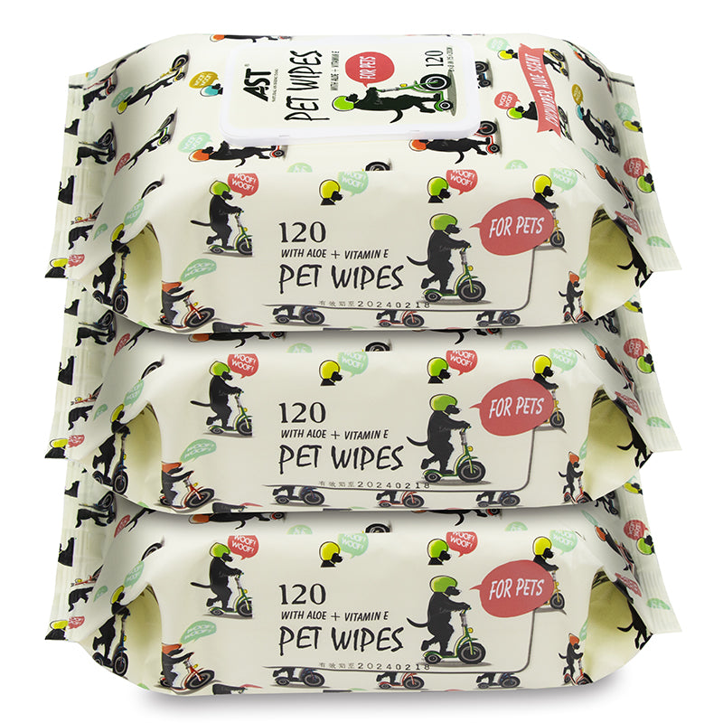 AST Pet Wipes with Aloe & Vitamin E – 120 Sheets (Cucumber Aloe Scent)