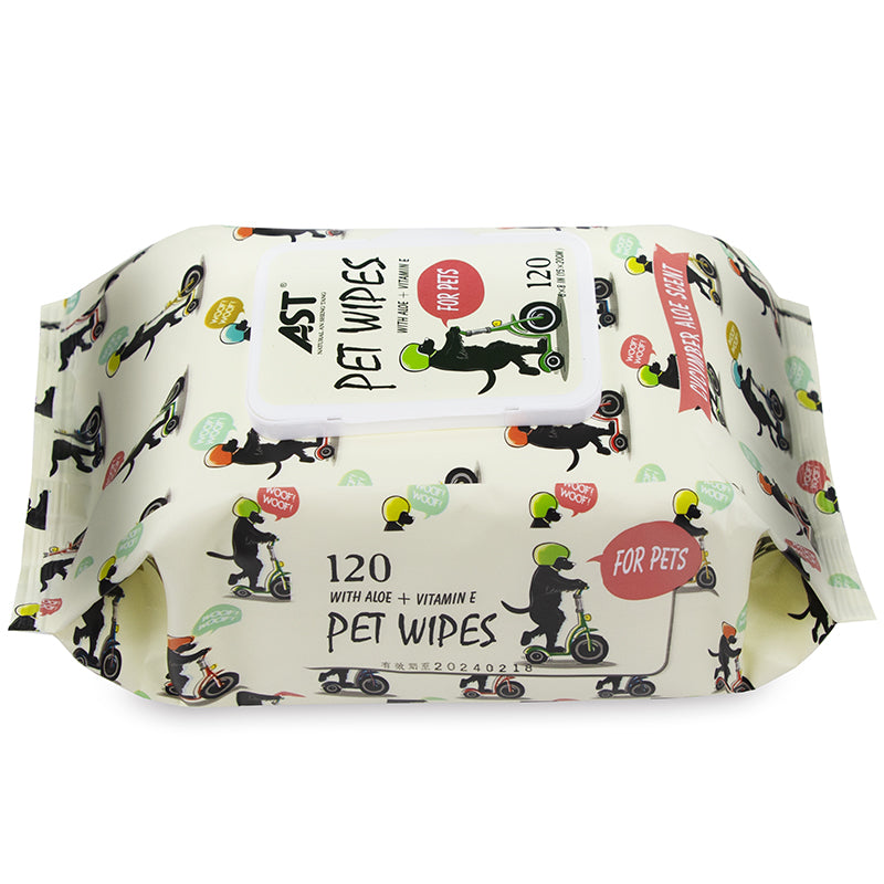 AST Pet Wipes with Aloe & Vitamin E – 120 Sheets (Cucumber Aloe Scent)