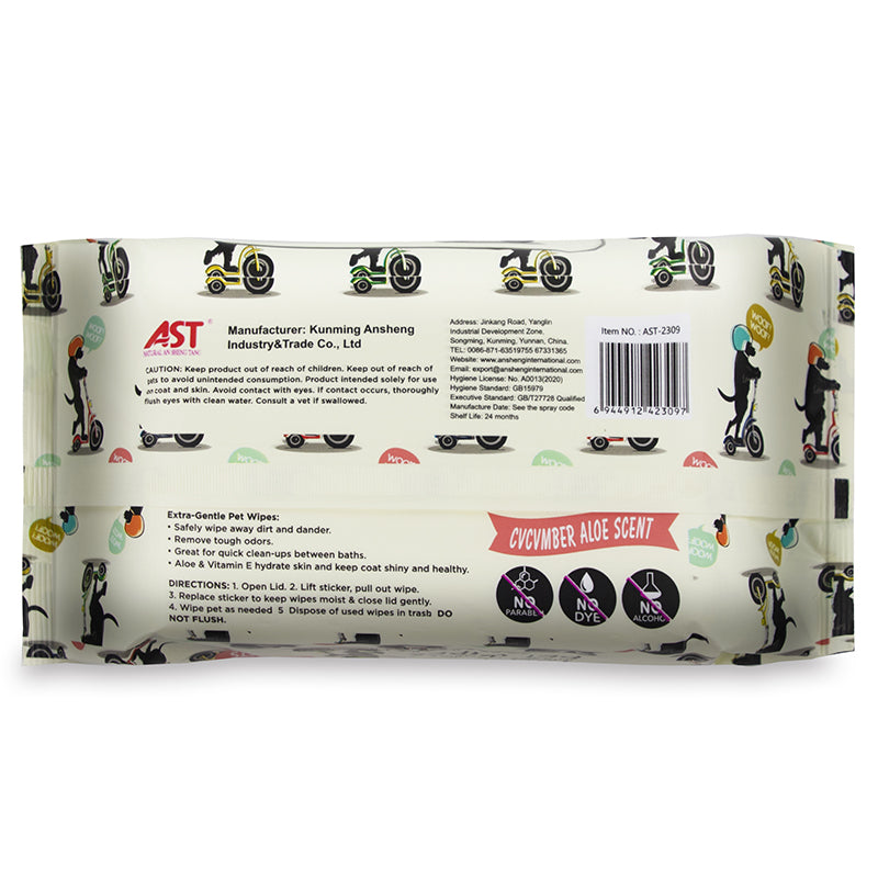 AST Pet Wipes with Aloe & Vitamin E – 120 Sheets (Cucumber Aloe Scent)