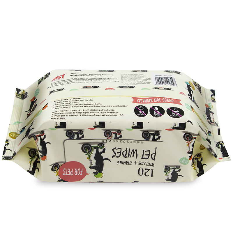 AST Pet Wipes with Aloe & Vitamin E – 120 Sheets (Cucumber Aloe Scent)
