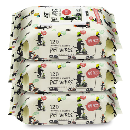 AST Pet Wipes with Aloe & Vitamin E – 120 Sheets (Cucumber Aloe Scent)